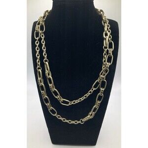 Ann Taylor LOFT Black Studded Worn Gold Tone Mixed Chain Link Necklace 34" NEW